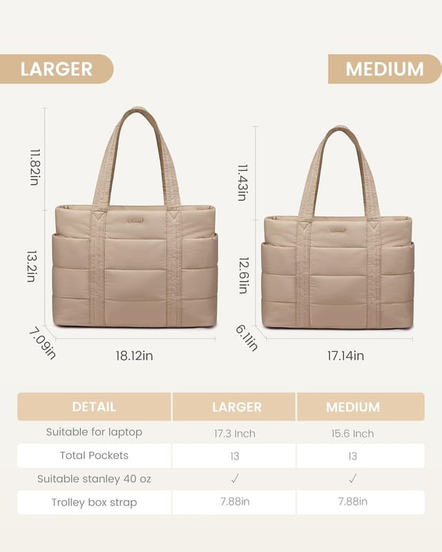 Detalle 2 de LOVEVOOK Lightweight Quilted Puffer Tote Bag for Women with Zip and 13 Pockets