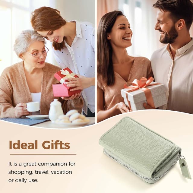 Detalle 2 de RRANCharltu Damen Geldbörse klein mit Reißverschluss, 6 Kartenfächer und Münzfach – Grün