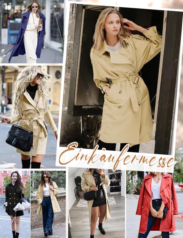 Detalle 2 de Tuopuda Damen Trenchcoat Jacke – wasserabweisender Winter-/Übergangsmantel mit abnehmbarer Kapuze