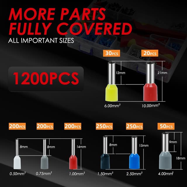 Detalle de CCLIFE Pince à sertir auto-réglable pour câbles 0,25 à 10 mm² (AWG 23-7) avec 1200 embouts