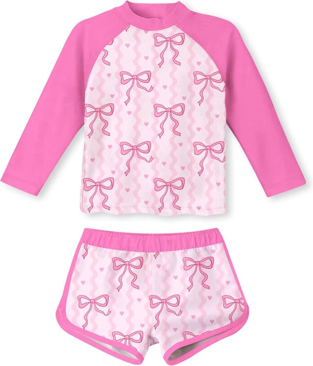 Detalle de TUONROAD Girls 2-Piece Rash Guard Swimsuit (Long Sleeve Tankini) for Ages 4–10