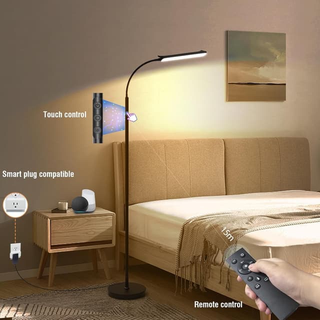 Detalle de MUKUXIN LED Uplighter Floor Lamp with Remote & Touch Control (Black) – 18W Dimmable with Timer