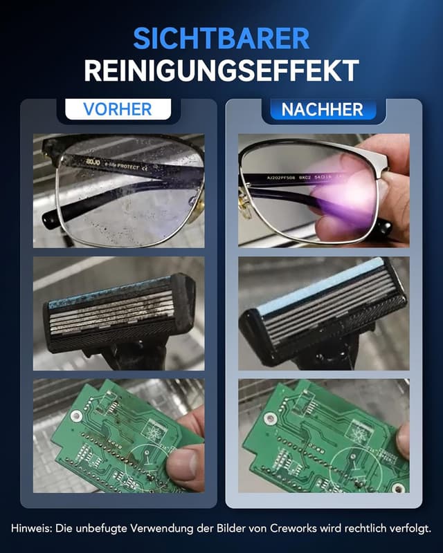 Detalle 2 de CREWORKS 6L Ultraschallreinigungsgerät mit Heizung, Entgasungsfunktion und Digital-Timer