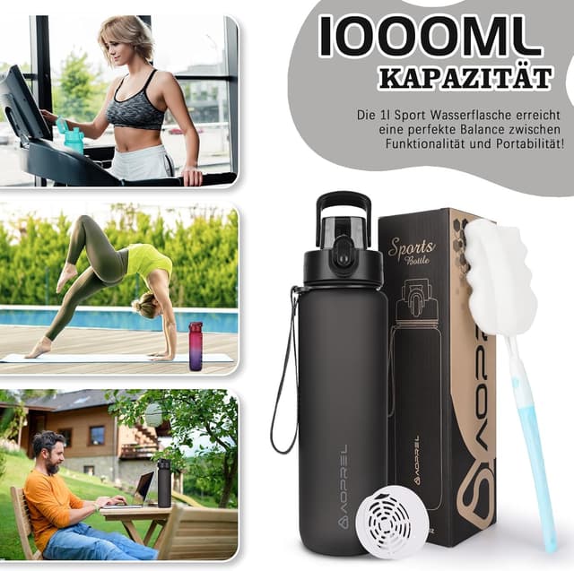 Thumbnail 6 de AOPREL Trinkflasche 1 l aus Tritan (BPA-frei) mit Filter und Bürste – auslaufsicher für Sport, Wandern & Alltag