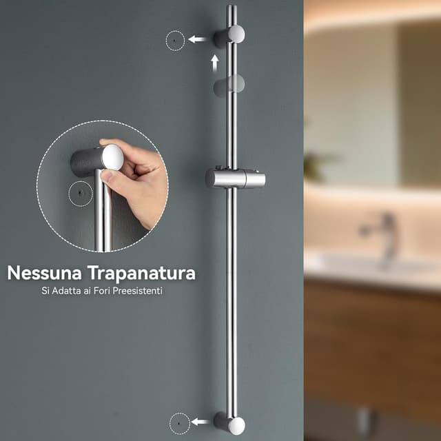 Detalle de Auralum Saliscendi Doccia Acciaio Inox 90 cm con asta regolabile e supporto per soffione cromato