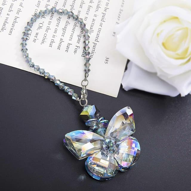 Detalle de H&D HYALINE & DORA Crystal Glass Butterfly Car Key Charm Mirror Hanging Ornament (Butterfly-1)