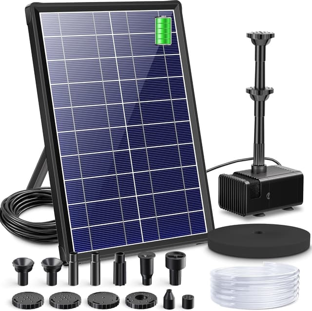 Detalle de Biling Solar Pond Fountain with Battery Backup (8W, up to 300 L/H) for garden ponds and water features
