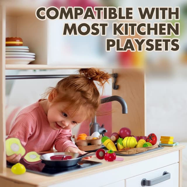 Detalle de Beberolen Kinderküche Zubehör aus Holz: Holz-Schneideset mit Klettverbindung