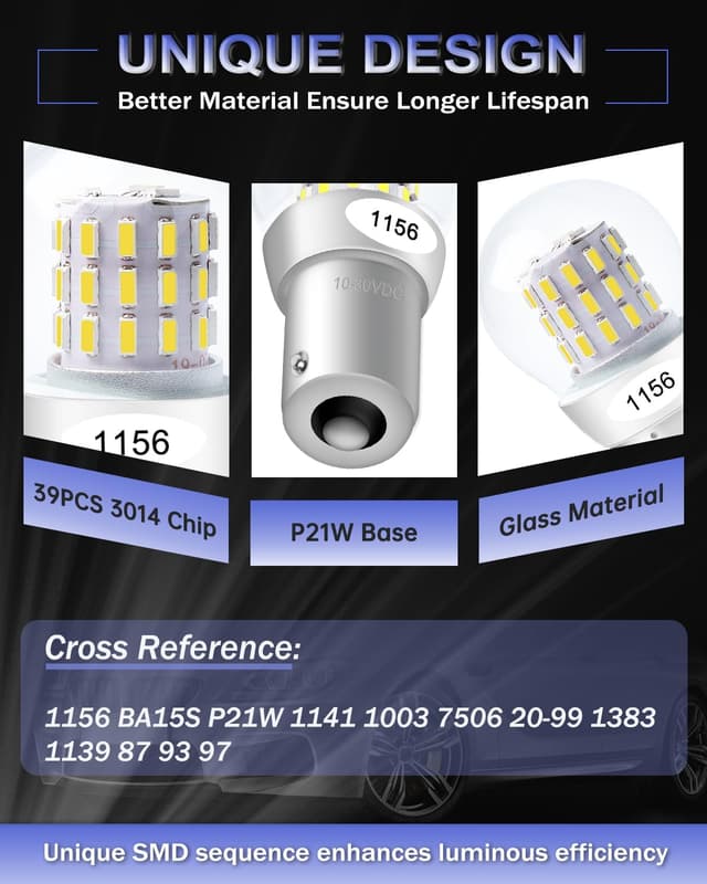 Detalle de Alopee 1156 P21W LED Bulb (382 BA15S) 10-30V LED bulbs for reverse, tail, turn & RV/boat lights