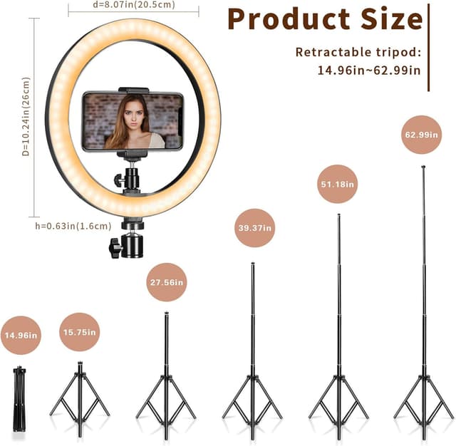 Detalle de Ring Light 10" 67" Tripod for Streaming