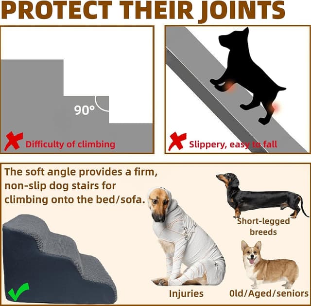 Detalle de Trhillsbrad Escalier Large pour Chien en mousse haute densité – 3 marches (32×60×30 cm)