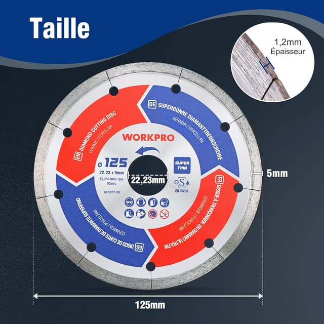 Thumbnail 4 de WORKPRO Disques tronçonneurs diamantés 125 mm ⚙