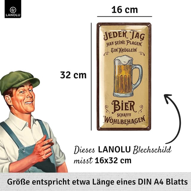 Detalle de LANOLU Retro Blechschild 16x32cm 🍺