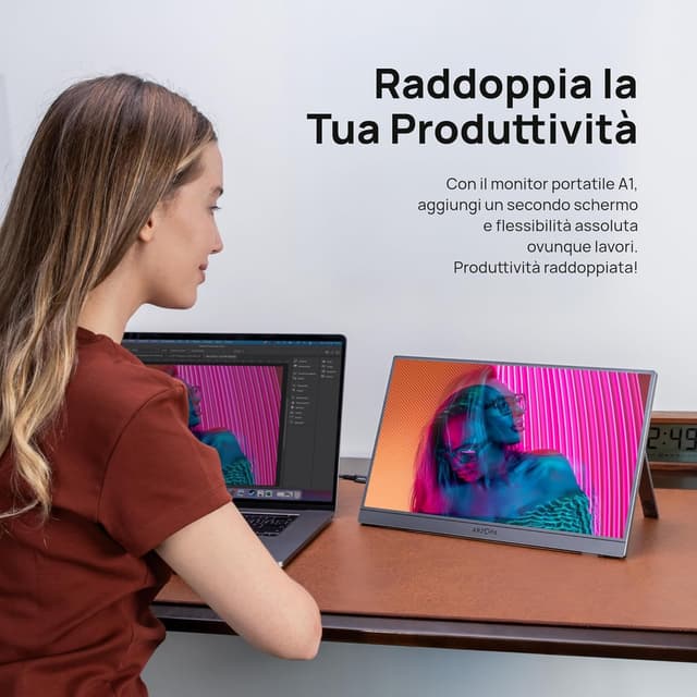 Detalle de ARZOPA A1 monitor portatile 15,6" FHD IPS grigio con USB-C (secondo schermo ultrasottile)