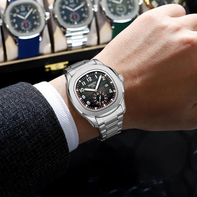 Detalle de NIBOSI Men’s Analog Quartz Watch with Silicone Strap – Business Waterproof 3 ATM