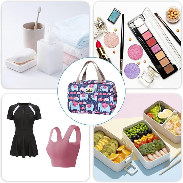 Detalle de WITERY Large Travel Toiletry Bag (30 x 21 x 12 cm) – Waterproof Wash Bag for Holidays, Swimming & Gym, Blue Elephant