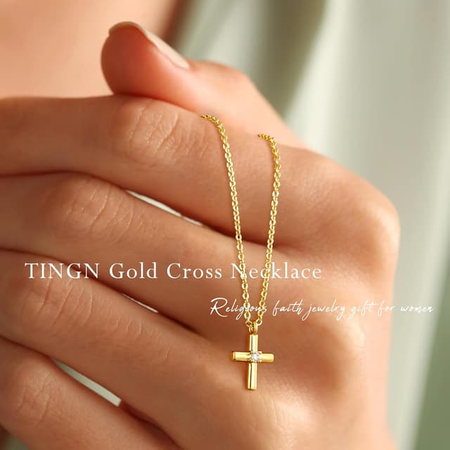 Detalle 2 de TINGN Kreuz Kette Gold Damen 14K