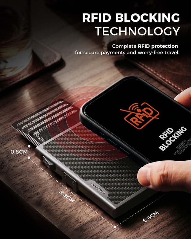 Thumbnail 6 de LORZOR Minimalist Slim Wallet with Removable Money Clip (Military-Grade Carbon Fibre) – RFID Blocking Card Holder