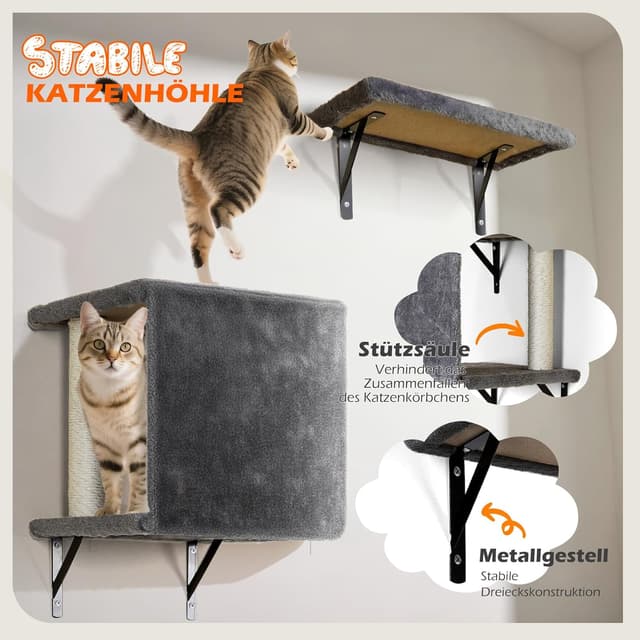 Detalle de Thihome Katzen-Kletterwand Set (10-teilig) mit Hängebrücke, Kratzbrettern und Schlafhöhle
