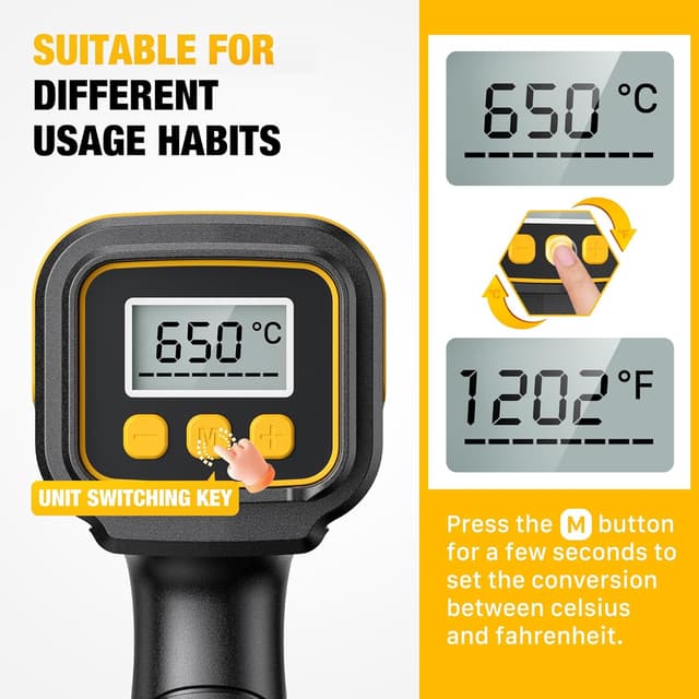 Detalle de SEEKONE Pistola ad aria calda 2000W con LCD (50–650°C) e flusso regolabile