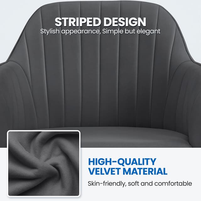 Detalle de Yaheetech sedia scrivania ergonomica in velluto grigia, altezza regolabile e reclinabile (portata 136 kg)