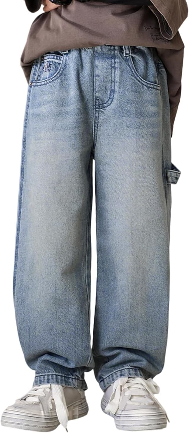 Detalle de Rolanko Baggy-Jeans Jungen mit elastischem Bund und mehreren Taschen – Cargo-Style im Vintage-Jeans-Look