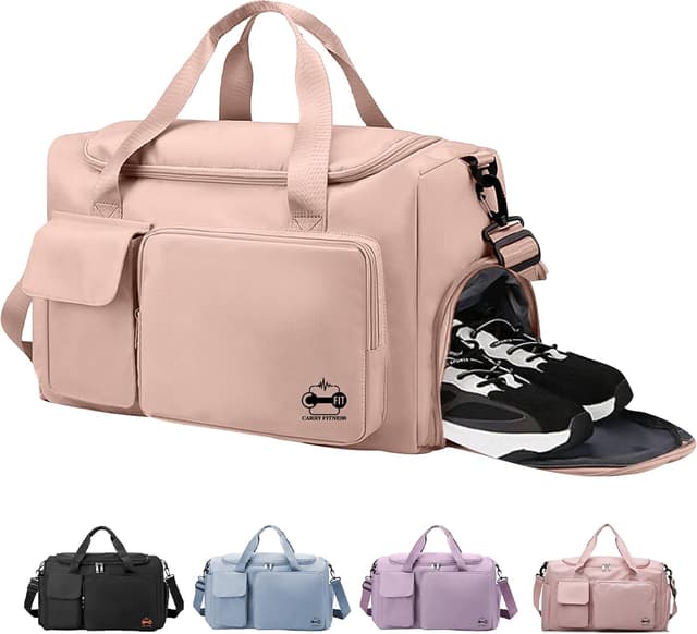 Detalle de CarryFitness Sports Gym Bag Duffle Bag with Shoes Compartment, Waterproof Weekend Bag (Pink) 37L