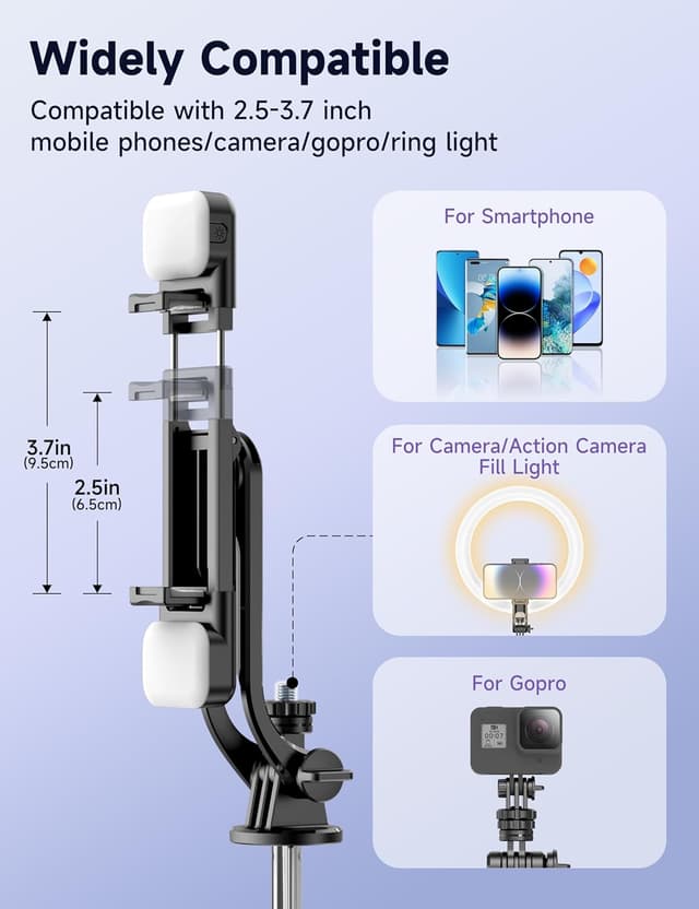 Thumbnail 4 de 53" Selfie Stick Tripod with Light for iPhone