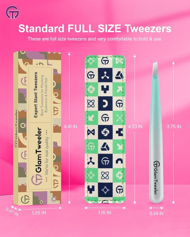 Thumbnail 6 de GlamTweeler Expert Slant Tip Tweezers with Leather Case (Sparkle Mint Green & Silver)