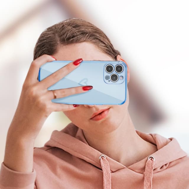 Detalle 2 de ZTOFERA iPhone 13 Pro Max 6.7-inch Case with Love Heart Plating Edge Camera Protection (Blue)