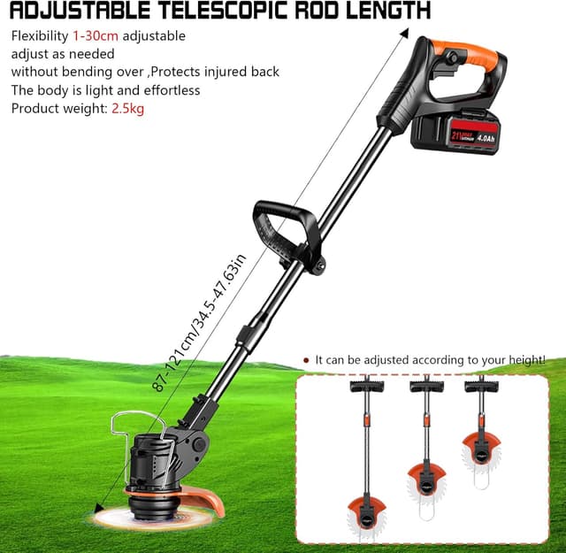 Detalle 2 de Cordless Telescopic Strimmer Kit with 2×21V Lithium Batteries and Spare Blades (2.5kg, 65dB)