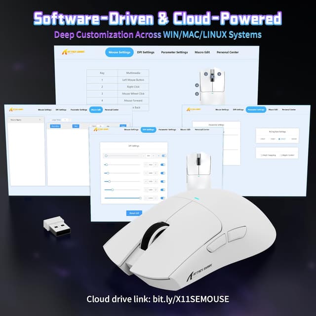 Detalle de ATTACK SHARK X11 SE Mouse da Gaming Wireless 3 modalità (BT/2.4G/Cablato) con sensore PixArt PAW3311, 22000 DPI e batteria fino a 65 ore (Bianco)