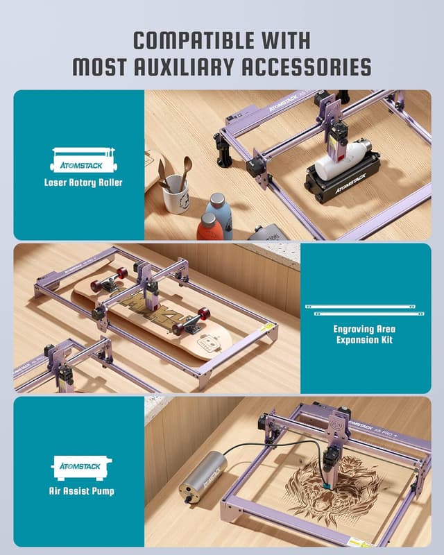 Detalle 2 de Atomstack A5 Pro 40W: incisore laser CNC per legno, metallo e acrilico (410×400 mm)