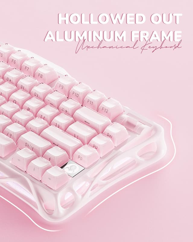 Detalle 2 de GravaStar Mercury K1 75% Mechanische Tastatur (Hot Swap, Wireless, Aluminiumrahmen) – Sakura Rosa