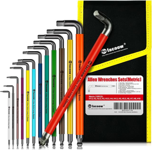 Detalle de Facoow 13-teiliges Inbusschlüssel-Set metrisch (voller Größe) mit Kugelkopf und extra langem Arm