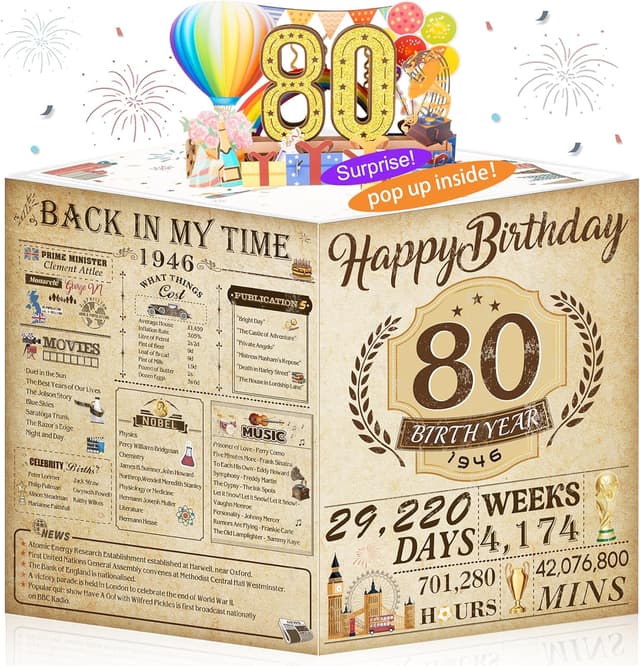 Detalle de 80th Birthday 3D Pop Up Greeting Card (Born in 1946) with Envelope