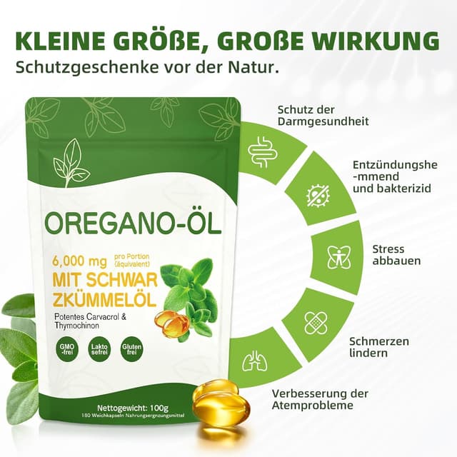 Detalle 2 de Oregano Öl Kapseln 6000 mg, 180 Softgels