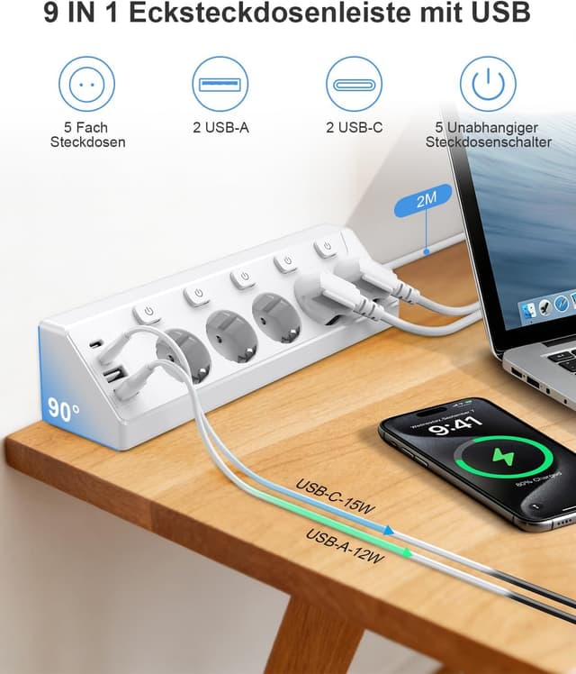 Thumbnail 1 de vipwell Mehrfachsteckdose 5 Fach 2 m 🔌