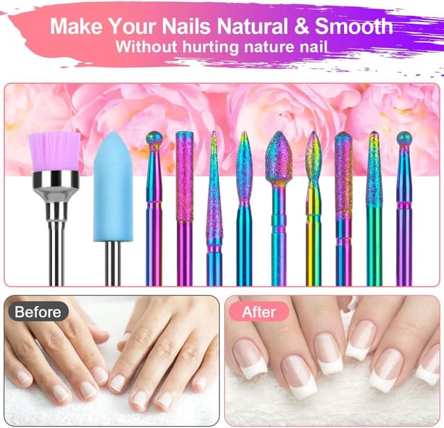 Detalle de URAQT set di punte per trapano elettrico per unghie da 11 pezzi (carburo di tungsteno)