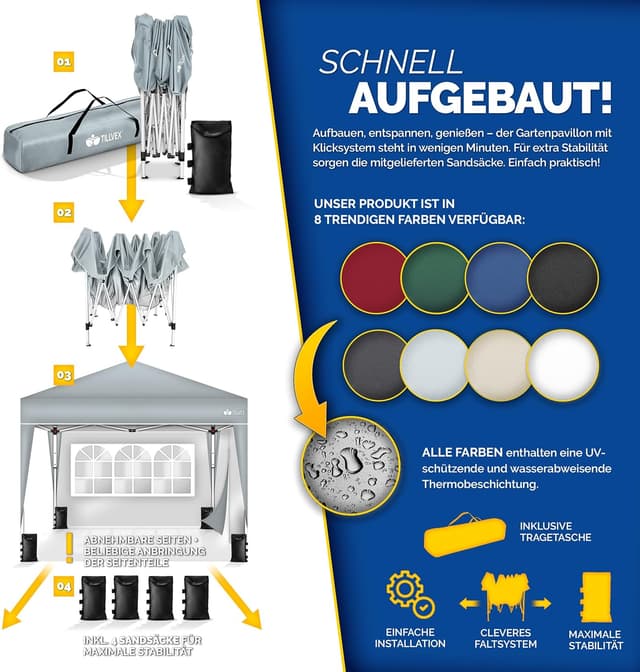 Thumbnail 3 de tillvex Gazebo 3x3m impermeabile