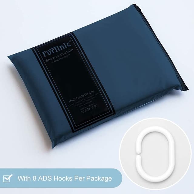 Thumbnail 6 de Furlinic Petit Rideau de Douche bleu marine 90 x 180 cm avec 6 crochets anti-moisissure