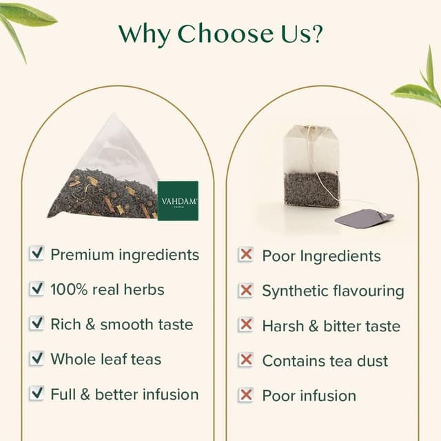 Detalle de VAHDAM Chai alla Vaniglia Speziato con tè nero e spezie | 100 filtri piramidali sottovuoto