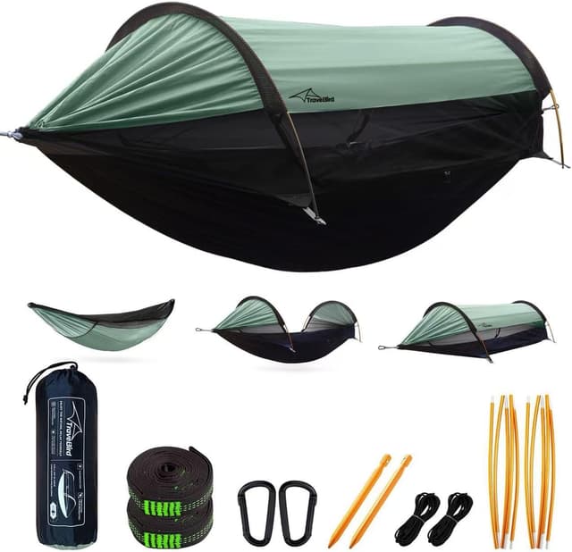 Detalle de Travel Bird hamac de camping 3 en 1 avec moustiquaire et pare-soleil, 290 x 140 cm