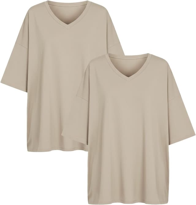 Detalle 2 de Ebifin women’s oversized V-neck T-shirt (half-sleeve) in cotton blend