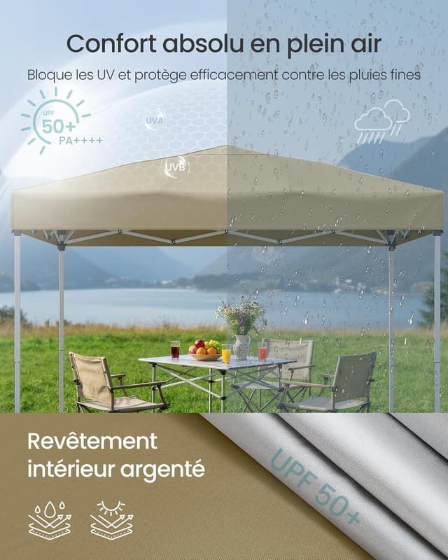 Thumbnail 3 de SONGMICS Tonnelle 3 x 3 m Chapiteau Pliable Beige