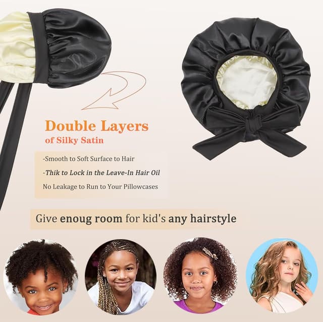 Detalle de EBONNT Kindermütze aus Satin – doppellagige, doppelseitige Schlafkappe für Kinder (ca. 30 cm)