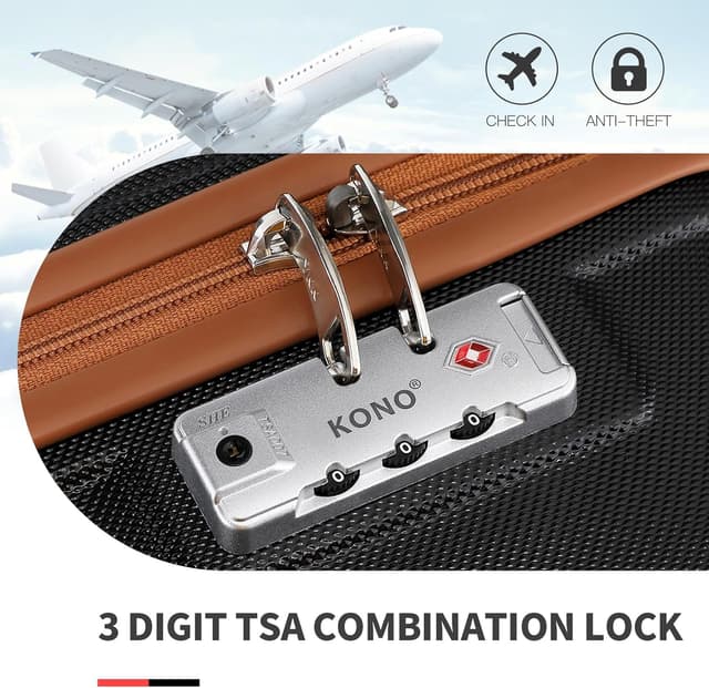 Detalle de KONO 4-tlg. Reisekoffer-Set (55 cm Handgepäck) mit Beautycase & Kulturbeutel in Schwarz/Braun