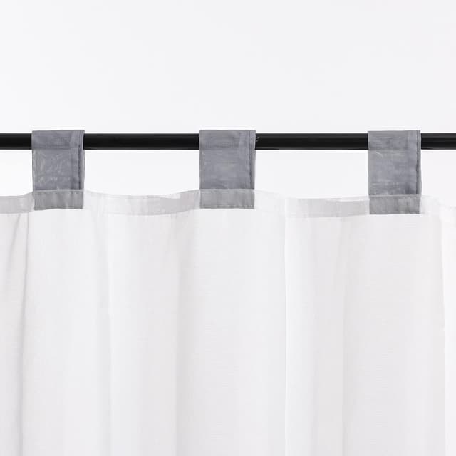 Detalle de Rideau brise-bise brodé Yujiao Mao, petites marguerites grises, semi-transparent (60x120 cm)