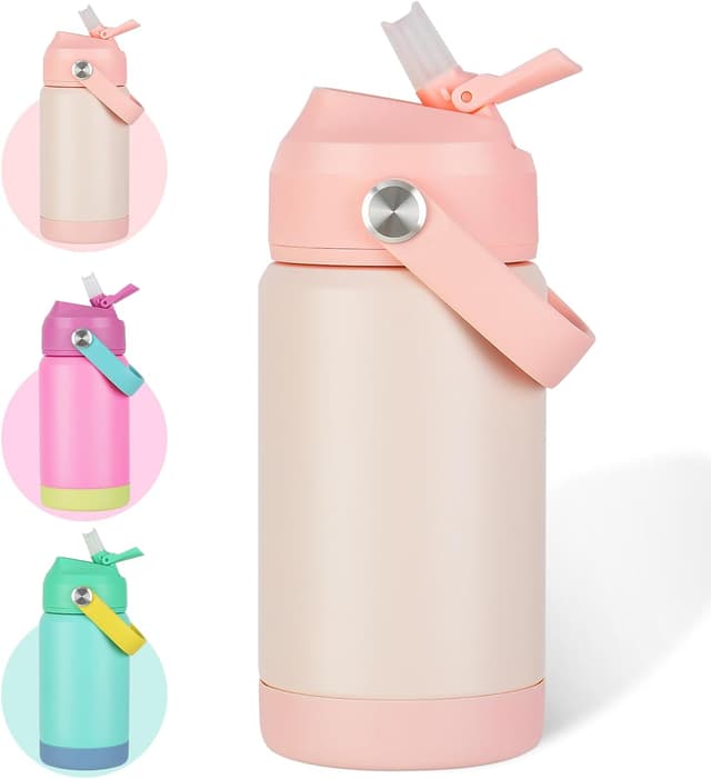 Detalle de AMFUN Kinder Edelstahl-Wasserflasche 350 ml mit Strohhalm (BPA-frei), auslaufsicher