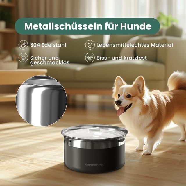 Detalle de Gardner Pet Wassernapf für große Hunde (ohne Sabbern), 3,85 l Edelstahl, auslaufsicher – schwarz
